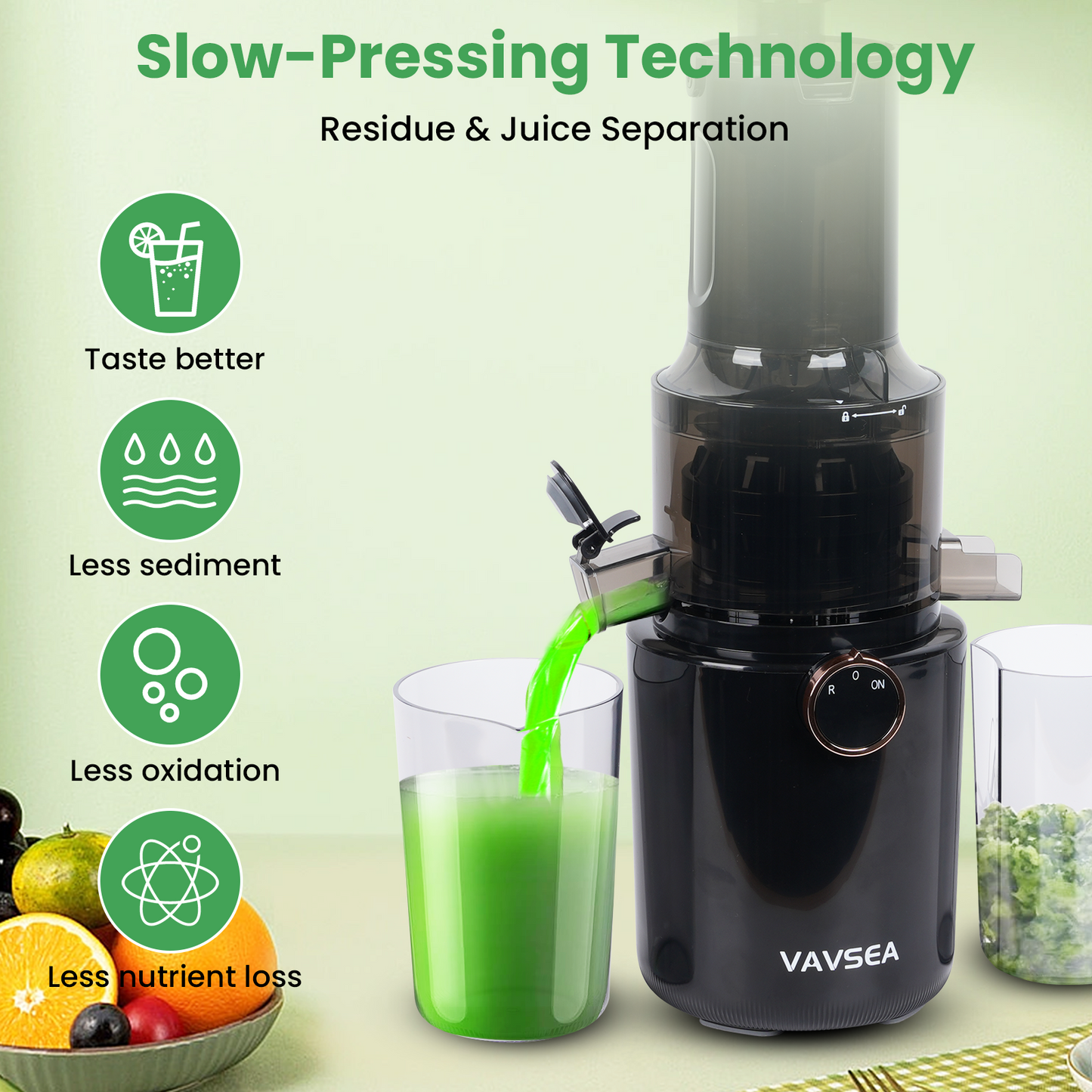 Juicer Machines, Cold Press Juicer with 800 ml Juice Cup, 95% High Juice Yield Slow Masticating Juicer, with Reverse Function, for Whole Vegetables and Fruits, Black
