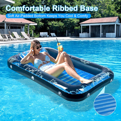 SUNOYAR Inflatable Tanning Pool Lounger Float, Pool Floats Adult with Pillow, 73 x 46 Large Suntan Tub with Cup Holder for Lake River Beach Patio