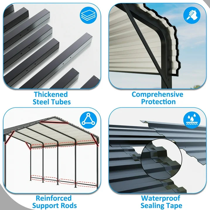 NETAJE 10'x15' Outdoor Heavy-Duty Metal Carport with Enhanced Base & Galvanized Steel Roof for Car, Boats and Truck
