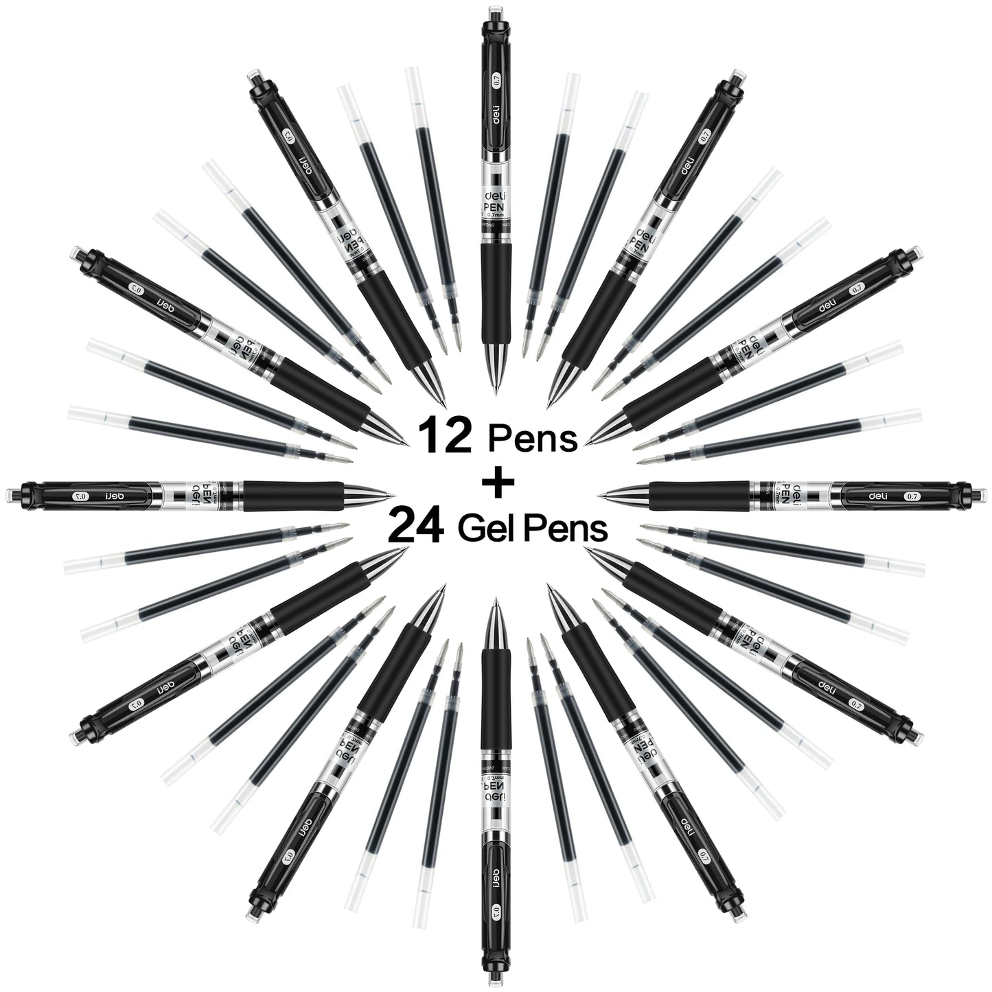 deli 36 Packs Gel Pens Black Ink, Fine Point 0.7 mm, Fast Dry for Note Taking, Home Office