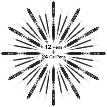 deli 36 Packs Gel Pens Black Ink, Fine Point 0.7 mm, Fast Dry for Note Taking, Home Office