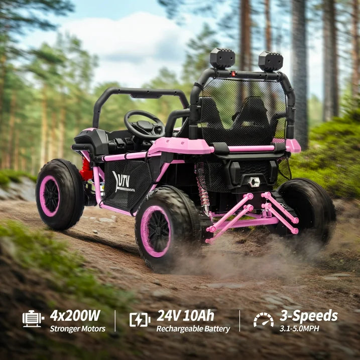 Hikiddo 24V 10Ah Ride on Toy, 4WD 2-Seater Electric Ride on Car UTV for Big Kids with Remote, 4*200W Motors - Pink