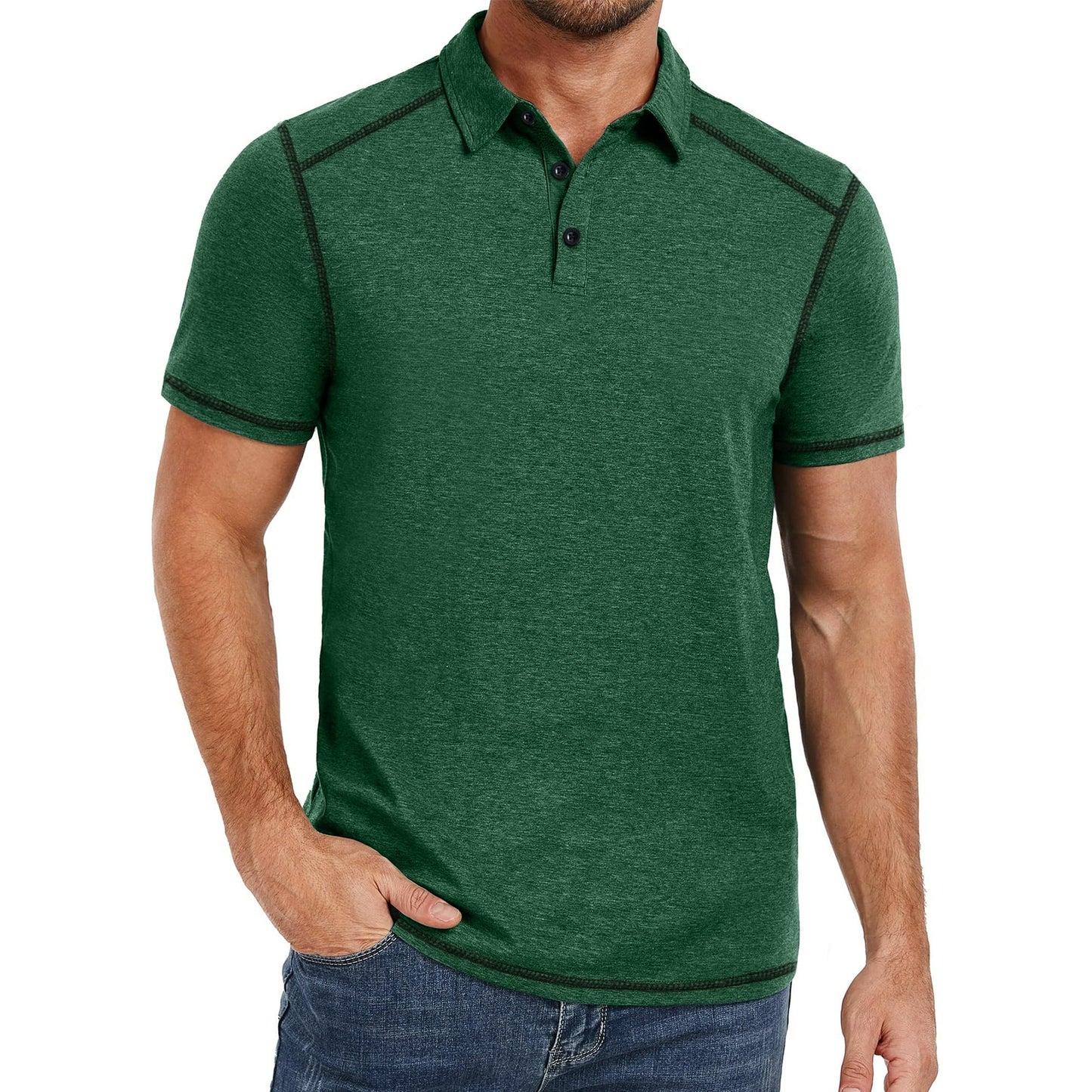 Thrilos Mens Polo Shirts Knit Short Sleeve Golf Shirts Casual Button Down T Shirts Solid Color Slim Fit Tops