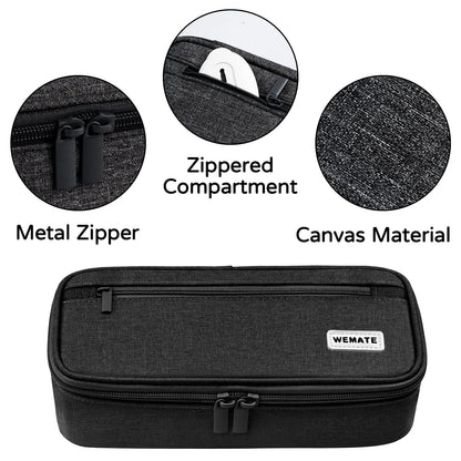 WEMATE Large Pencil Case with Zipper, Big Capacity, Canvas Pencil Case, Pencil Bag for Student,Black