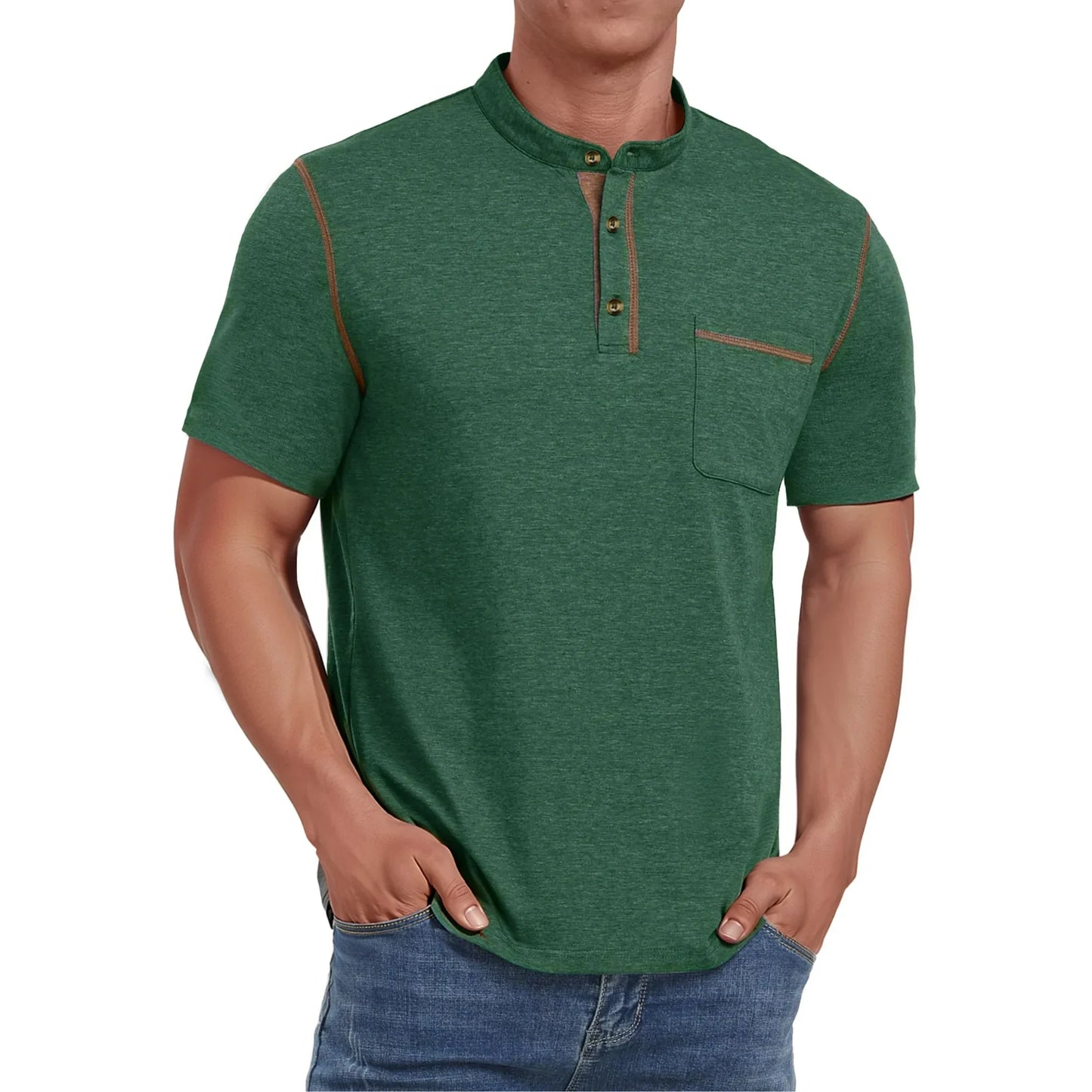 Thrilos Mens Henley Shirts Short Sleeve Casual Tops Lightweight Pullover Shirt Button Cotton T-Shirt with Pocket