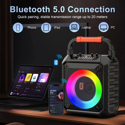 FanFun Portable Speaker, 20W Stereo Sound Party Speaker with Microphones, 12H Playing Time Bluetooth Speaker with RGB Light for Party