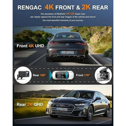 Charlore Dash Cam Front and Rear，4K 2K Full HD Dual Dash Camera for Cars，Built in 5G WiFi,GPS，64GB Card，Car Camera with 3 IPS Screen，UHD 2160P Night Vision, HDR，G Sensor， App Control.