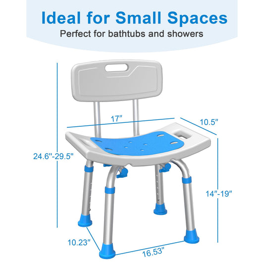 ZOTO Shower Chair with Back and EVA Padded, Height Adjustable Bathtub Bench Seat Transfer for Disabled, Seniors & Elderly, Tool-Free Assembly,VSHC10