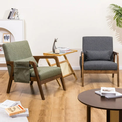 spanspace Mid-Century Modern Accent Chair with Wooden Frame, Upholstered Fabric Armchair for Living Room, Bedroom and Office, Green