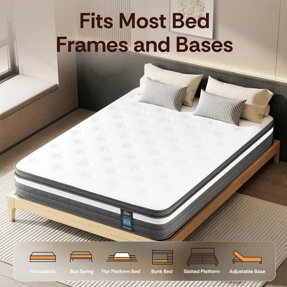 Spanspace 10" Twin Gel Memory Foam Hybrid Mattress with Pocket Springs, Medium Comfort, Pressure Relief and Motion Isolation, CertiPUR-US Certified, 100-Night Trial