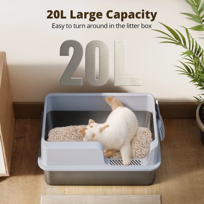Stainless Steel Litter Box,Novashion Extra Large Cat Litter Box,XL Metal Litter Box for Big Cats with High Sided Easy Cleaning,Grey