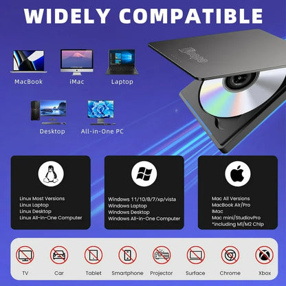 External CD/DVD Drive for Laptop, DVD Player for Laptop, Clamshell Portable Reader Writer, CD Burner External Disk Drive Optical Compatible with Desktop Mac,Windows 11/10/8/7 Linux