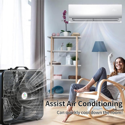 20 Inch Quiet Box Fan – 3 Speed Settings, Powerful Cooling, Whisper-Quiet Operationove, Compact & Portable Cooling Solution!