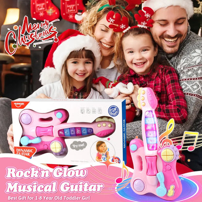 JUGAAD LIFE Toy Electric Guitar for Girls Boys, Kids Guitar with Music & Colorful Light, Musical Instrument Toys for Toddlers 2 3 4 5 6 years Old - Pink