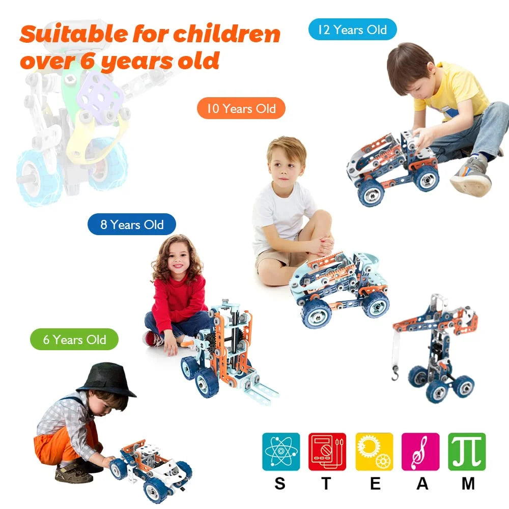 JUGAAD LIFE 12-in-1 STEM Building Toys Blocks Set for Boys 8 11, DIY Electric Construction Toys, Engineering Learning Toys, Educational Creative Game Gift for Kids Toddler Girls Age 4 5 6 7 8+