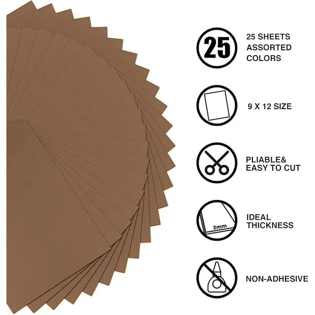 9 x 12 Inch Brown Foam Sheets Crafts, 2mm Thick. 25 Pack Premium Brown Foam Papers Set, for Crafting,DIY Project,Classroom, Scrapbooking, 3D Card Making