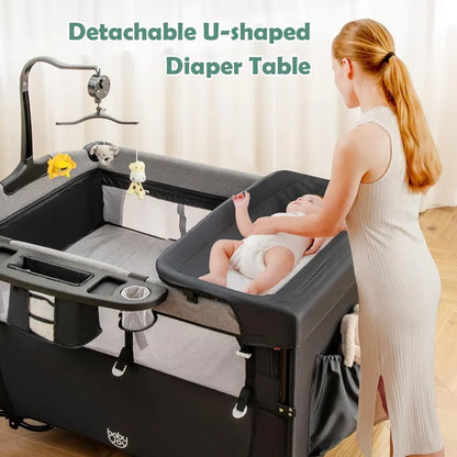 Baby Bassinet, Novashion 5 in 1 Bedside Sleeper Bassinet, Portable Baby Playard Baby Crib, with Removable Changing Station & Storage Organizer, Black