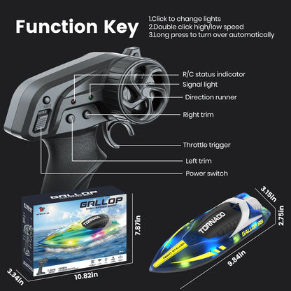 JoyStone RC Boat for Pools and Lakes, 2.4G 15+ MPH Fast Remote Control Boat with LED Lights, Racing Boats for Kids & Adults with 2 Rechargeable Battery, Gifts for Boys Girls (Blue)