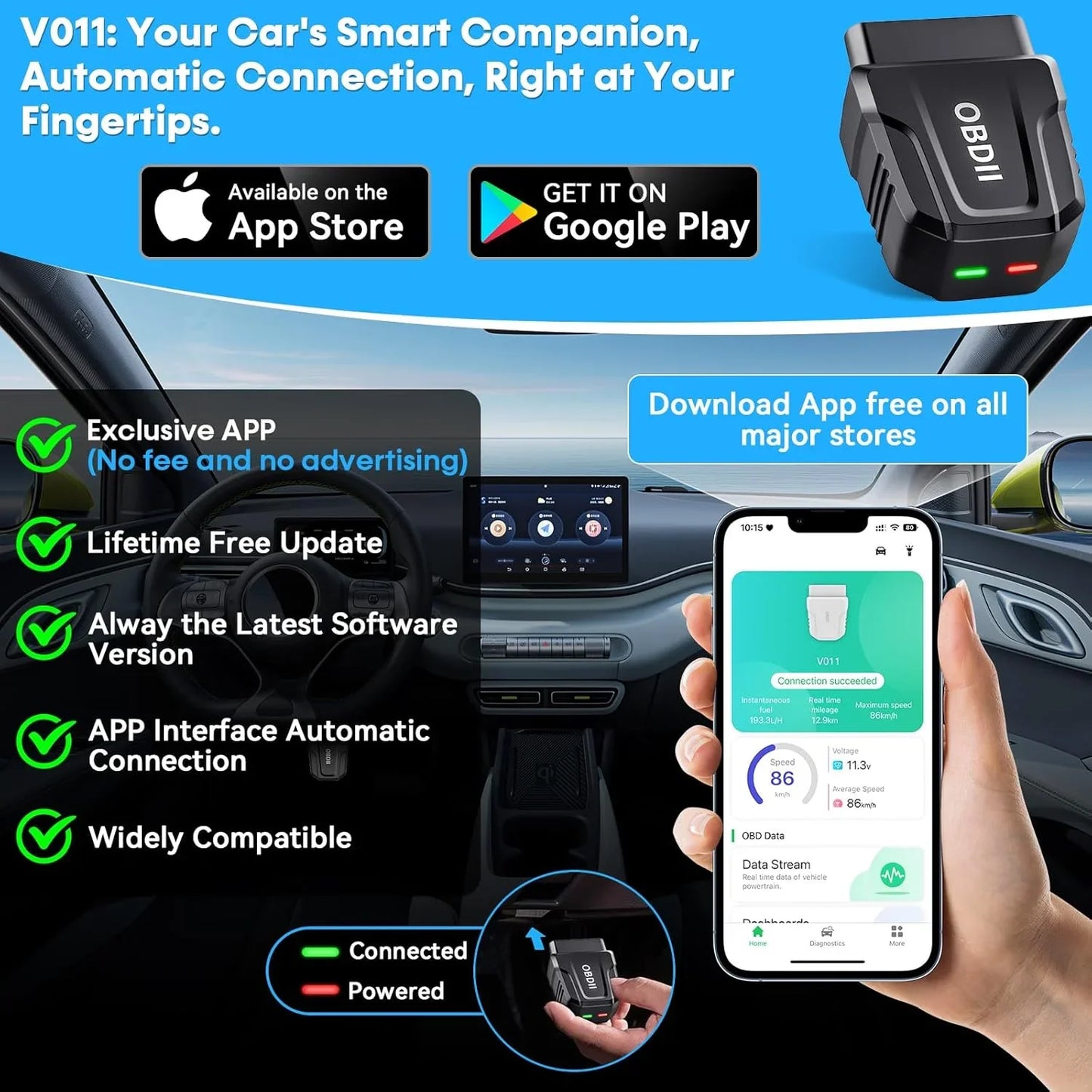 CICPAP OBD2 Scanner Bluetooth, Car Code Readers & Scan Tools for iOS & Android, Wireless Auto Diagnostic Scan Tool to Check Engine & Fix All Cars & Vehicles, Bluetooth 5.4