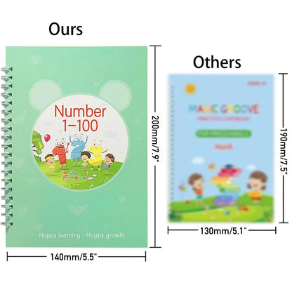 Rizulfey Grooved Magic Practice Copybook, Reusable Writing Workbook for 3 8 Kids,(5Books with 2Pens)