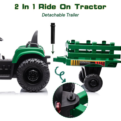 Hikiddo 24 Volt Ride on Toys, Kids Electric Ride On Tractor with Trailer & Remote - Green