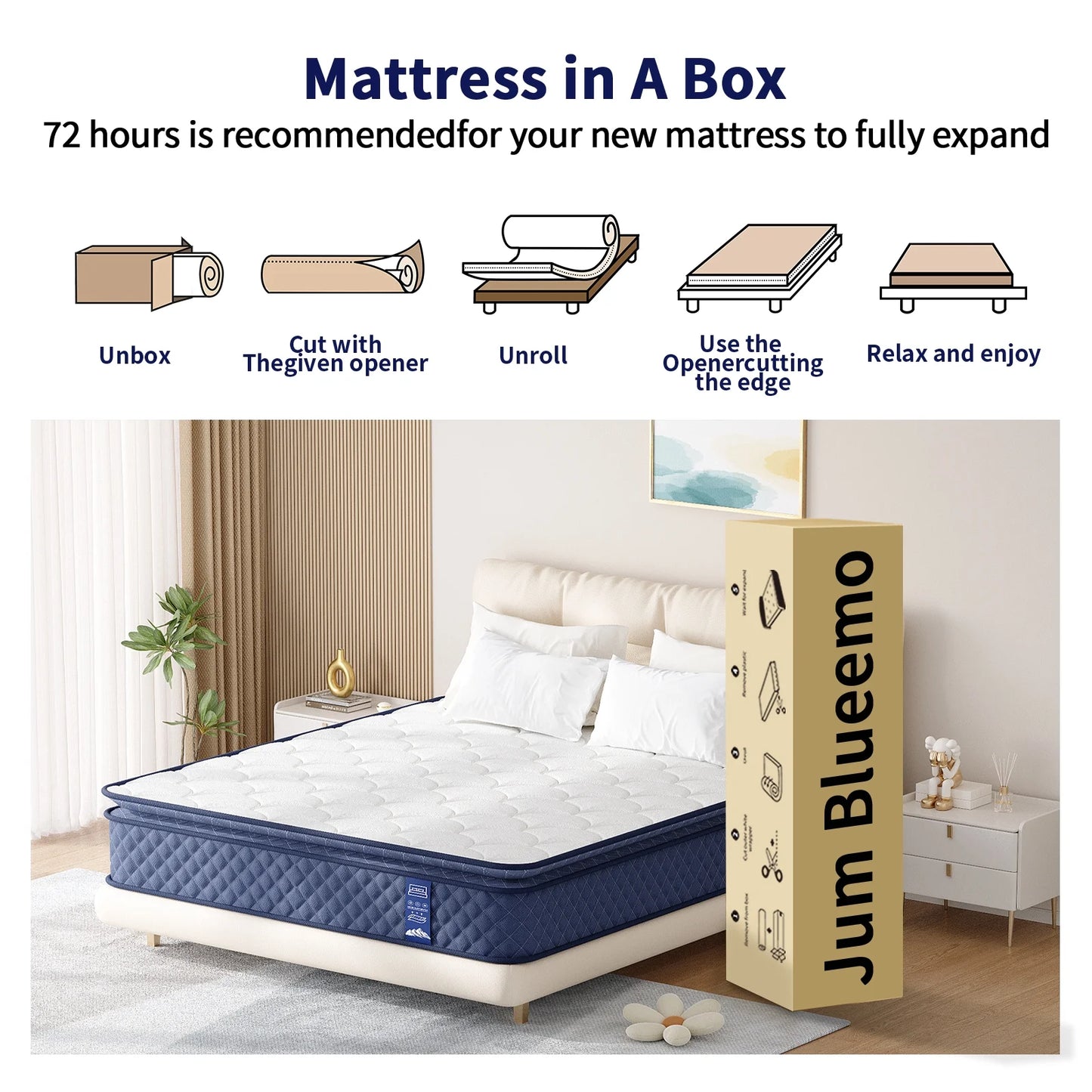Pamag Pieeoo Gel Memory Foam 12 Inch Cooling Hybrid Mattress, Twin XL, Medium