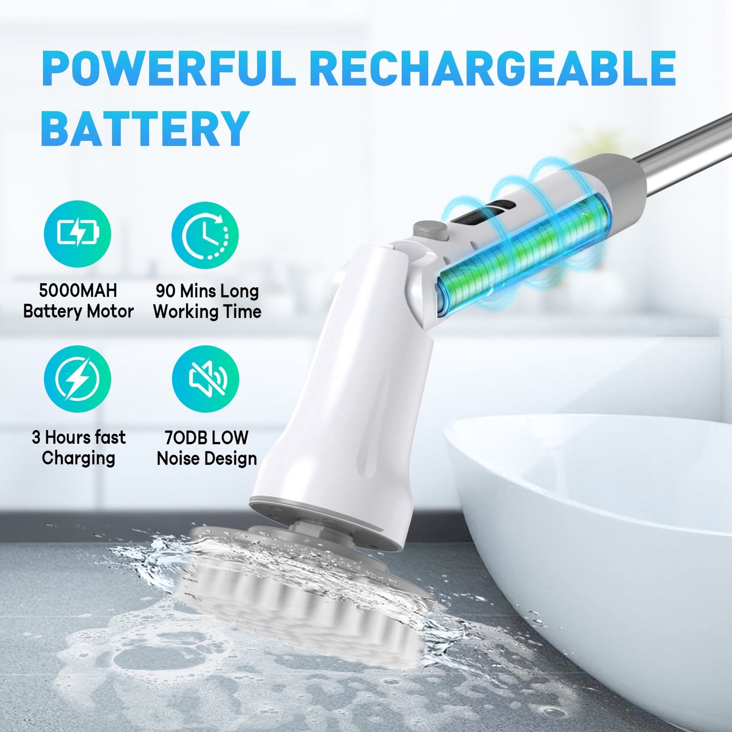 LOHEER Electric Spin Scrubber, Cordless Cleaning Brush Scrubber for Bathroom & Shower,Bathtub,Glass,Car, 3 Adjustable Size,7 Replaceable Brush Heads