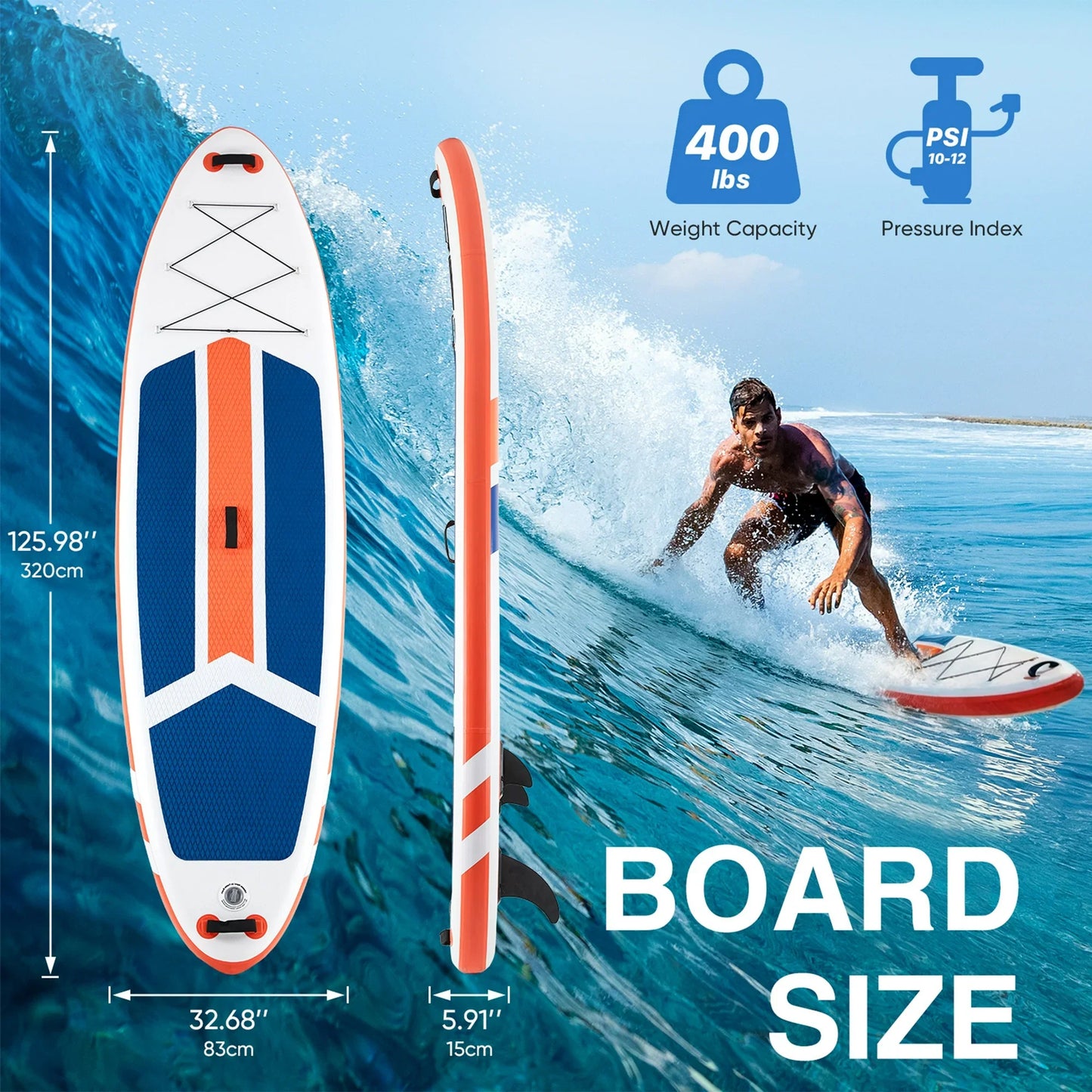 Edx Inflatable Stand Up Paddle Boards 10 ft 5 in with Premium SUP Paddle Board Accessories, Wide Stable Design, Non-Slip Comfort Deck for Youth & Adults，blue orange