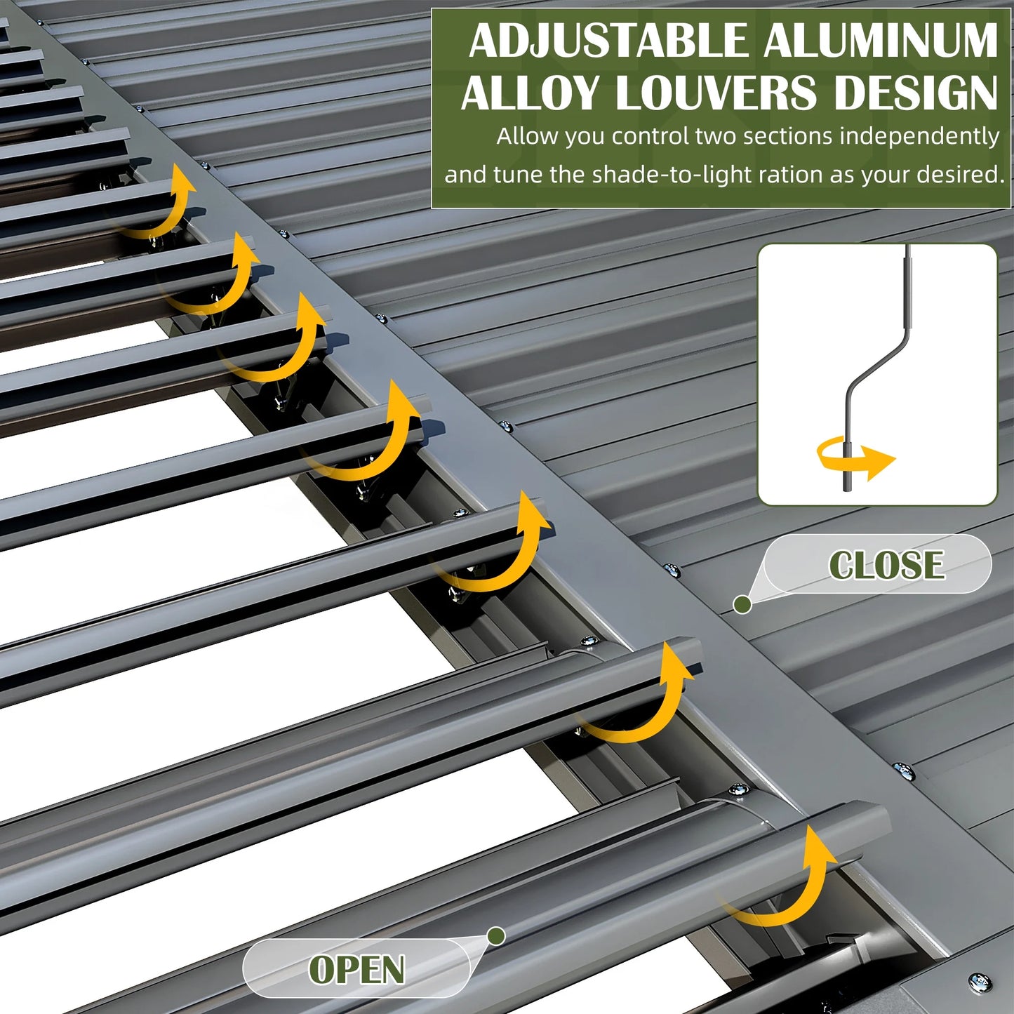 NETAJE 10'x12' Outdoor Aluminum Louvered Pergola with Adjustable Louvered Roof for Backyard, Garden, and Decks, Gray