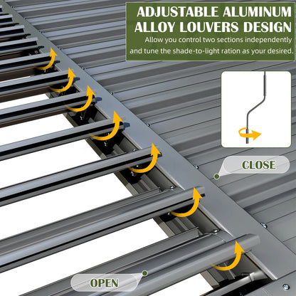 NETAJE 10'x12' Outdoor Aluminum Louvered Pergola with Adjustable Louvered Roof for Backyard, Garden, and Decks, Gray