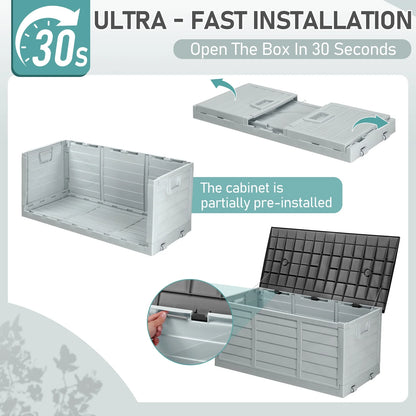 Ktaxon 75gal Outdoor Storage Deck Box Collapsible Garden Resin Deck Box Pre-installed,Space Saving & Easy Set Up - Black & Gray