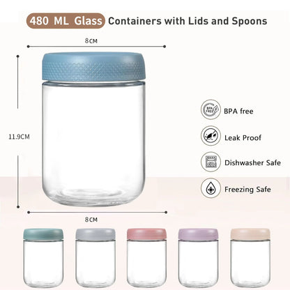 stusgo 6 Pack 16 Oz Glass Overnight Oats Containers with Lids, Glass Overnight Oats Jars