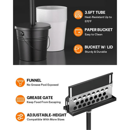 Rear Grease Drainage System for Blackstone Grease Catcher Upgrade, with Rear Grease Drainage Funnel, Disposable Paper Bucket, Grease Bucket W/ Lid Blackstone Griddle Accessories 23 Pcs
