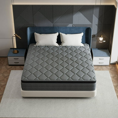 Mocangtu 12" Queen Hybrid Mattress in a Box, Gel Memory Foam with Individually Wrapped Pocket Coils, Medium Firm, Pressure Relief, Cooling Sleep Support