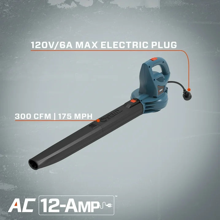SENIX 120 Volt Max 6 Amp Handheld Electric Leaf Blower, Up to 260 CFM and 175 MPH, Variable Speed, Lightweight, (BLE06 L)