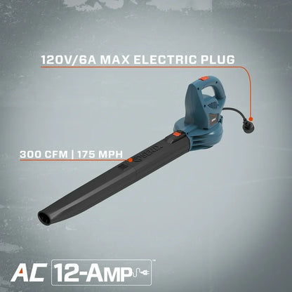 SENIX 120 Volt Max 6 Amp Handheld Electric Leaf Blower, Up to 260 CFM and 175 MPH, Variable Speed, Lightweight, (BLE06 L)