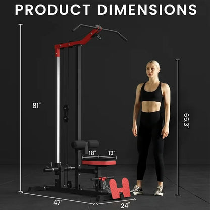 Mikolo LAT Pull Down Machine Set, Multifunction Cable Workout Equipment with Flip-up Footplate and Plates Storage Posts ￼ ￼ ￼ ￼ ￼