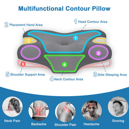 Cervical Pillow for Neck Pain Relief, Contour Memory Foam Pillows with Cooling Breathable Pillowcase, Ergonomic Orthopedic Neck Support Pillow for Side, Back and Stomach Sleepers