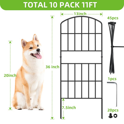 BSHAPPLUS Garden Fence 10 Pack ,36in (H) x 11ft (L) Metal Fence,Rustproof Decorative Fence,Animal Wire Fence,Wrought Iron Fence, Outdoor Picket Fencing No-Dig for Yard, Lawn and Patio Borders