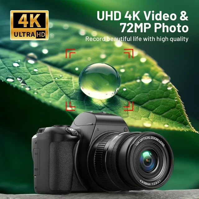 Campark 72MP Digital Camera with 12X Option Zoom Autofocus 4K/30FPS Video, WiFi, 64GB Card