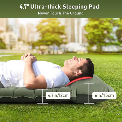 Aship Sleeping Pad for Camping 2 person, 4.7 Extra-Thick Camping Pad with Pillow Built-in Foot Pump Inflatable Sleeping Pad for Backpacking, Hiking, Traveling, Tent Green