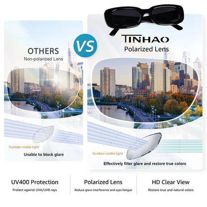 TINHAO Square Sunglasses for Women Men Trendy Retro Rectangle Sunglasses with Polarized UV 400 Protection Party Sunglasses
