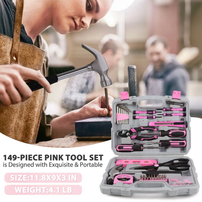 Pink Tool Set, 149-Piece Basic Home Repair Kit - Small Tool Kit for Women, Ideal for Home and Office