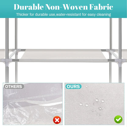 HONEIER Portable Closet Storage Organizer Clothes Wardrobe Shoe Clothing Rack Shelf Dustproof Non woven Fabric, Quick and Easy to Assemble