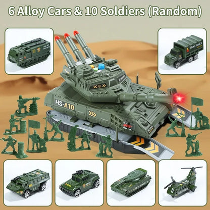 JoyStone Military Vehicle Set Battle Tank Toy with Realistic Light & Sound, 6 Pack Mini Alloy Army Cars & Soldier Figures, Great Gift for Kids