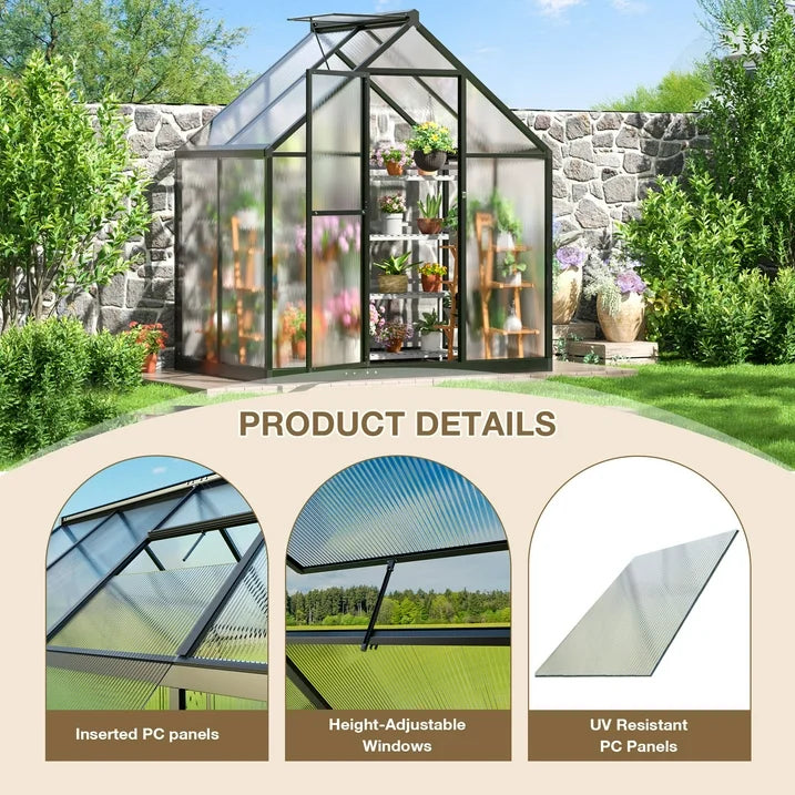 NETAJE 4'x6' Outdoor Greenhouse, Walk-in Polycarbonate Green House with Aluminum Frame for Backyard