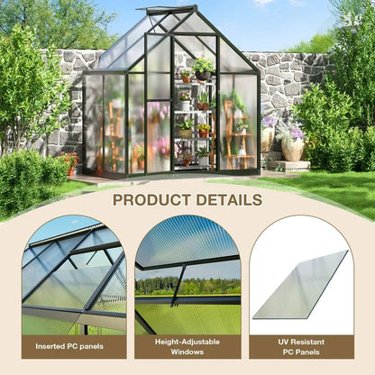 NETAJE 4'x6' Outdoor Greenhouse, Walk-in Polycarbonate Green House with Aluminum Frame for Backyard