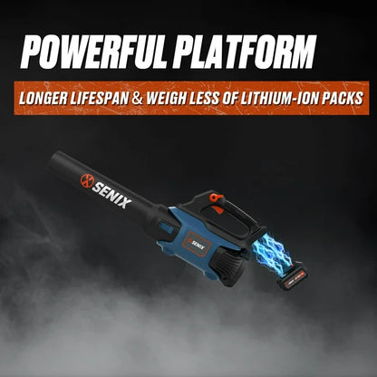 SENIX 20 Volt Max Cordless Brushless Leaf Blower, Variable Air Speeds Up To 450 CFM 100 MPH, Light Weight, Battery and Charger Included, BLAX2 M3