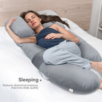 Pregnancy Pillow, Novashion Full Body Maternity Pillow for Side Sleeping, with Adjustable Wedge Pillow and Velvet Cover, Washable, Grey