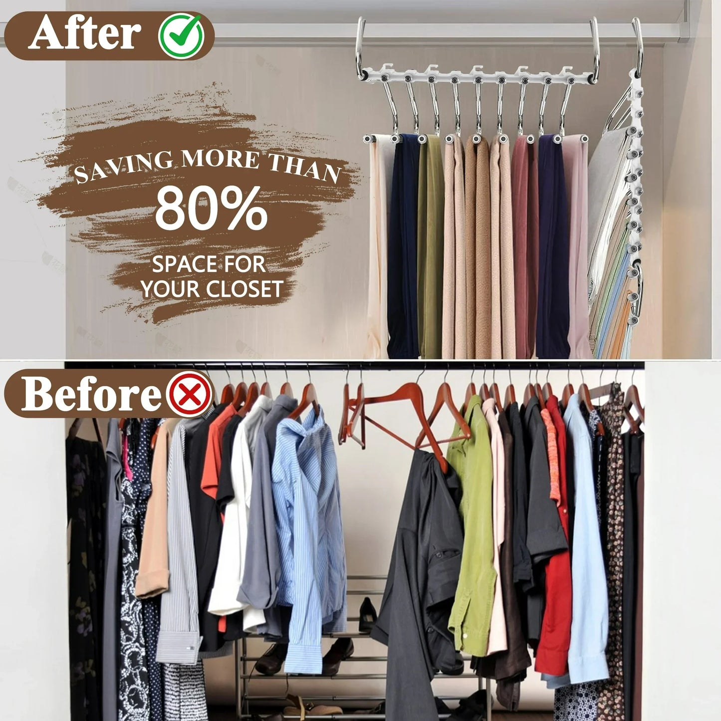 Aovky Pants Hangers Space Saving, 2 Pack Closet Organizer and Storage Clothes Jean Hangers, Multifunctional Pant Hangers Stainless Steel Anti-Slip Pants Rack for Jeans Skirts Scarf Legging Trousers